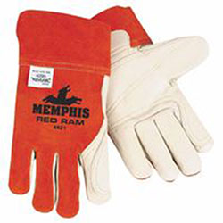 Memphis Glove Red Ram® Grain Leather Double Palm Welding Work Gloves, Large, Russet/White (127-4921) 12 Pairs