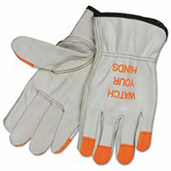 Memphis Glove Unlined Drivers Gloves, Industrial Grade Cowhide, Large, Keystone Thumb, Beige/Hi-Vis Orange (127-3213HVIL) 1 Dozen
