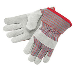 Memphis Glove Industrial Standard Shoulder Split Gloves, Large, Leather, Cotton, Gray w/Red Stripes (127-1200) Case of 12