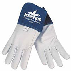 Memphis Glove Gloves for Glory® Premium Top Grain Goatskin Leather Welding Work Gloves, Large, Blue/White, Gauntlet Cuff (127-4850L) 12 Pairs