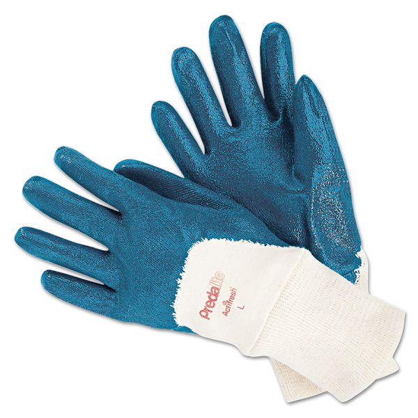 Memphis Glove 9780 Predalite® Light Nitrile Coated Palm Gloves, Large, Blue/White (MPG9780L) Case of 12