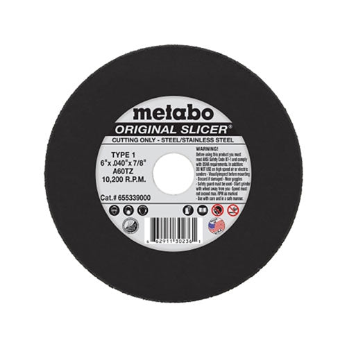 Metabo Original Slicer Cutting Wheel, Type 1, 6 in dia, 0.045 in Thick, 60 Grit, Aluminum Oxide (469-655339000) Each