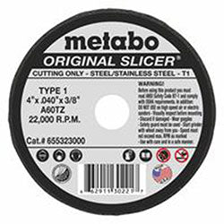 Metabo Slicer Cutting Wheel, 4 in Dia, .04 in Thick, A 60 TZ Grit, Alum. Oxide (469-55323) Each