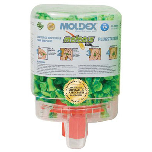 Moldex PlugStation® Earplug Dispenser, Disposable Plastic Bottle, Small Foam Earplugs, Bright Green, Meteors® (507-6634) Each
