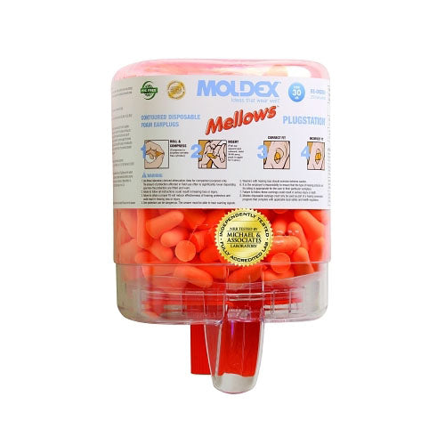 Moldex PlugStation® Earplug Dispenser, Disposable Plastic Bottle, Foam Earplugs, Bright Orange, Mellows® (507-6846) Each