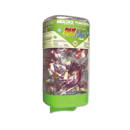 Moldex PlugStation® Earplug Dispenser, Disposable Plastic Bottle, Foam Earplugs, Assorted Color Swirls/Streaks, SparkPlugs® (507-6880) 1 DI
