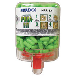 Moldex PlugStation® Earplug Dispenser, Disposable Plastic Bottle, Foam Earplugs, Bright Green, Pura-Fit® (507-6844) 250 Pairs