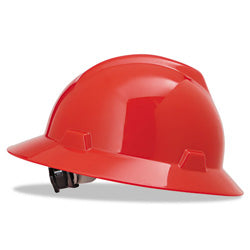 MSA V-Gard® Protective Hat, Fas-Trac III, Ratchet, Full Brim, Slotted, Red (454-475371) Each