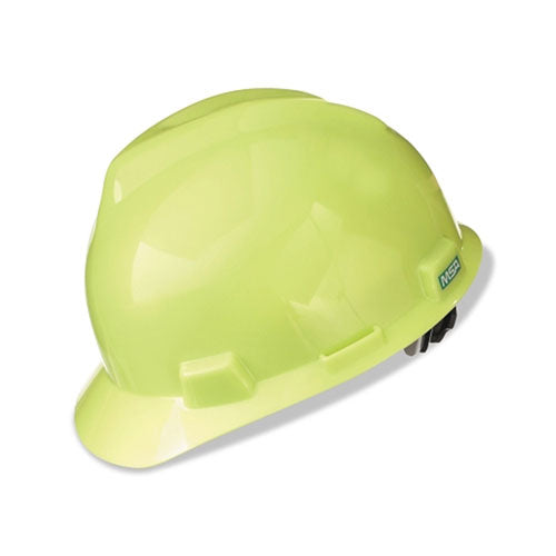 MSA V-Gard® Protective Cap, Fas-Trac III Ratchet, Slotted, Hi-Viz Yellow Green (454-10061512) Each