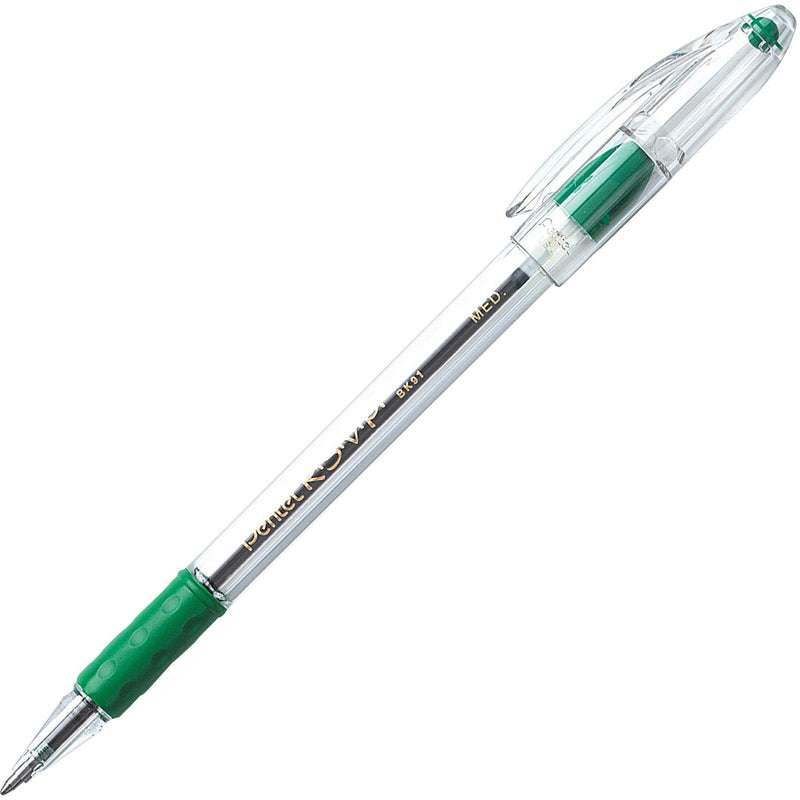 Pentel Ballpoint Pen, Medium Point, Green Ink (PENBK91D) Box of 12