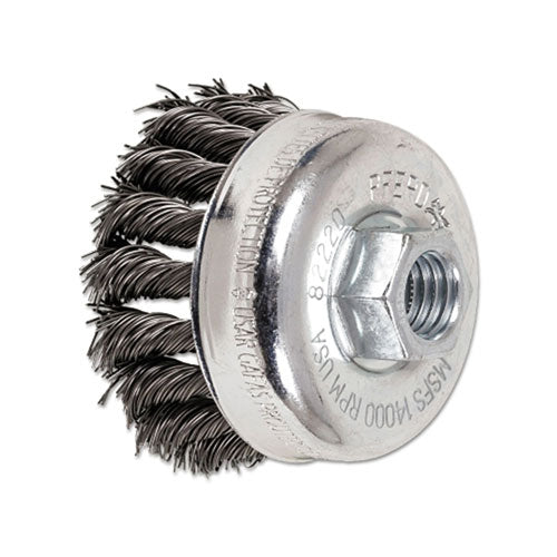 Pferd Inc Mini Knot Cup Brush, 2-3/4 in dia, 5/8 in to 11 Arbor, 0.020 in Carbon Steel Wire (419-82220) Each