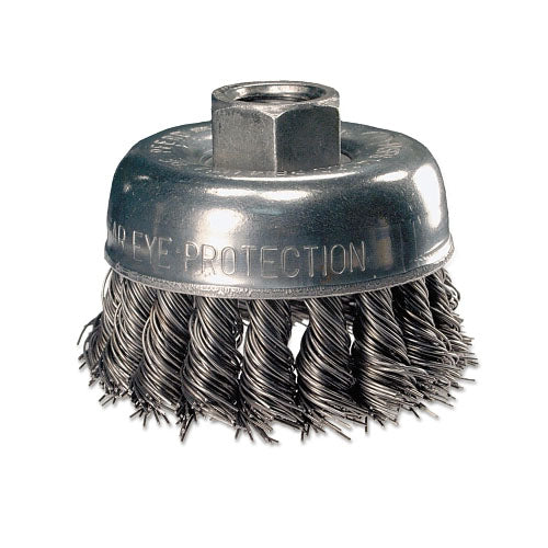 Pferd Inc Mini Knot Cup Brush, 2-3/4 in Diameter, 5/8 in -11 Arbor, 0.020 in Carbon Steel Wire (419-82220P) Each