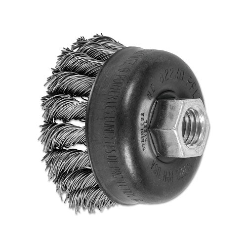 Pferd Inc Mini Knot Cup Brush, 2-3/4 in dia, 5/8 in to 11 Arbor, 0.020 in Stainless Steel Wire (419-82330) Each