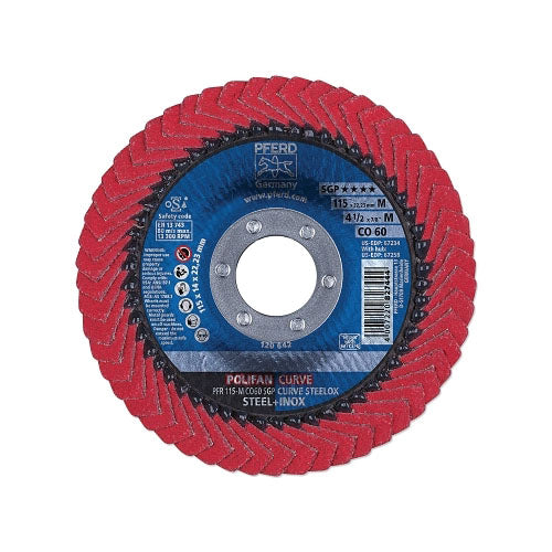 Pferd Inc POLIFAN® SGP CO-Curve Flap Wheel, 4-1/2 in x 7/8 in, 60 Grit, 13300 RPM (419-67234) Each