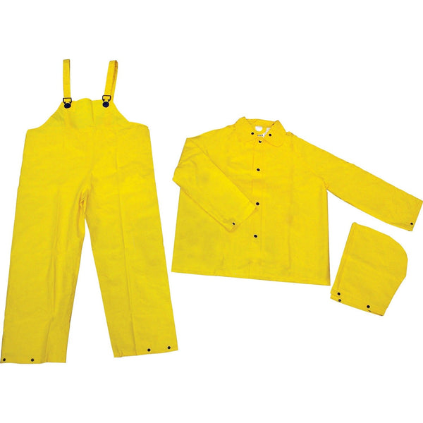 River City™ Three-Piece Rain Suit, Jacket/Hood/Bib Pants, 0.35 mm PVC/Poly, Yellow, 3X-Large (611-2003X3) Each