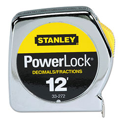 Stanley Bostitch® Powerlock® Tape Rules 1/2 in Wide Blade, 12 ft x 1/2 in, Inch/Decimal, Single Sided, Silver/Yellow (680-33-272) Each