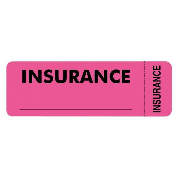 Tabbies Insurance Labels, 3&quot;x1&quot;, Pink (TAB06420) Roll of 250
