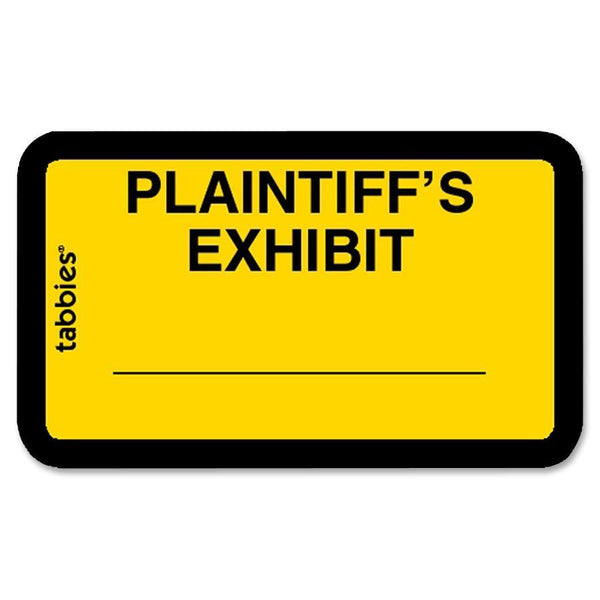Tabbies Legal Exhibit Labels, &quot;Plaintiff's&quot;, 1-5/8&quot;x1&quot;, Yellow (TAB58094) Pack of 252