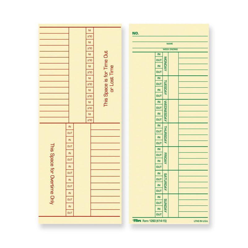 TOPS Time Cards, Named Days, 100/Pack, 3 3/8&quot;x8 1/4&quot; (TOP12603) Pack of 100