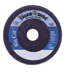 Weiler Tiger® Big Cat® High Density Flap Disc, 4-1/2 in dia, 60 Grit, 7/8 in Arbor, 12,000 RPM, Type 27 (804-50764) Each