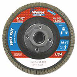 Weiler 4-1/2" x 5/5-11" A, Abrasive Flap Disc, Flat, Phenolic Backing, 6 oz (804-31409) Each