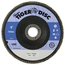 Weiler Tiger® Disc Abrasive Flap Disc, 6 in dia, 60 Grit, 7/8 Arbor, 10200 rpm, Type 29 (804-50650) Each