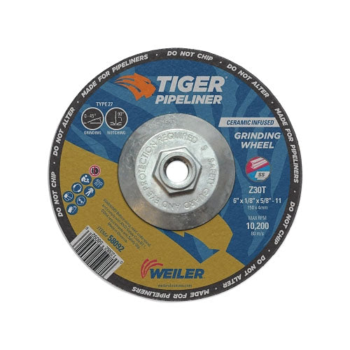 Weiler 6 in X 1/8 in Tiger Pipeliner, Z30T, Type 27, 5/8 in-11 Nut (804-58092) 10 EA / BX