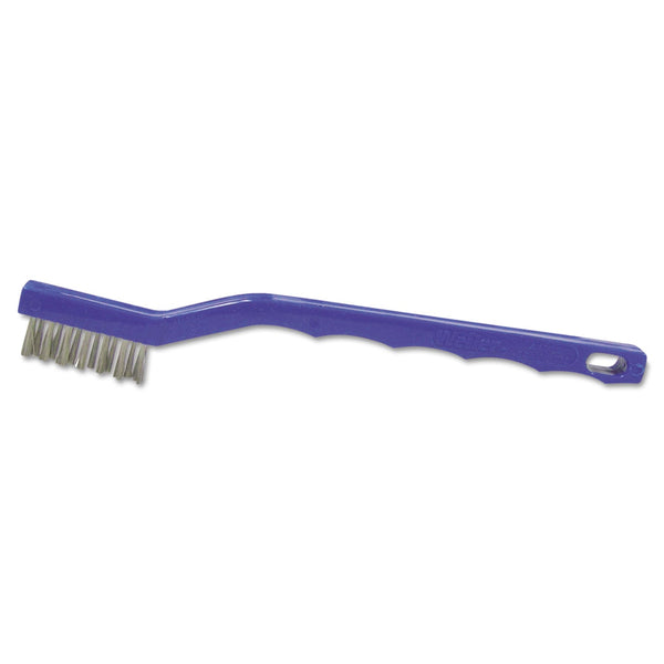Weiler Small Hand Scratch Brush, 7-1/2 in, 3 X 7 Rows, Stainless Steel Wire, Curved Plastic Handle (804-44075) Each