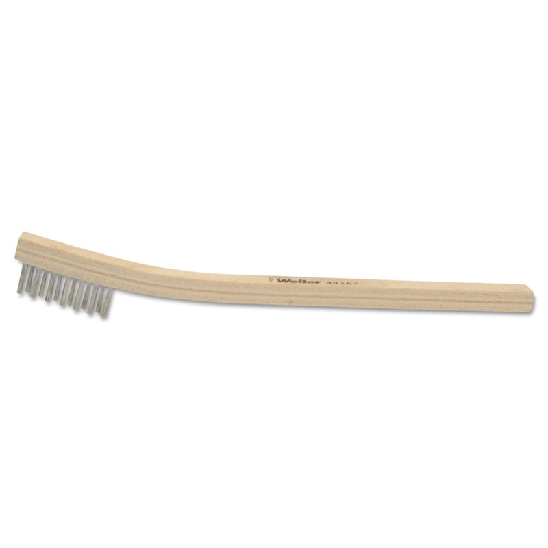 Weiler Small Hand Scratch Brush, 7-1/2 in, 3 X 7 Rows, Stainless Steel Wire, Curved Wood Handle (804-44167) Each