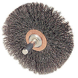 Weiler Stem-Mounted Narrow Conflex Brush, 3 in dia x 1/2 in W Face, 0.014 in Stainless Steel Wire, 20000 RPM, 1/4 in Stem (804-17618) Each