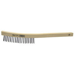 Weiler Curved Handle Scratch Brush, 14", 3X19 Rows, Steel Wire, Wood Handle (804-44053) Each