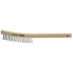 Weiler Curved Handle Scratch Brushes,14", 3X19 Rows, Stainless Steel Wire, Wood Handle (804-44054) Each