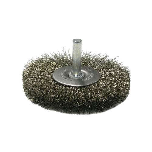Weiler Crimped Wire Radial Wheel Brush, 3 in dia x 1/2 in W Face, 0.014 Stainless Steel Wire, 20000 RPM, 1/4 in Stem (804-17978) 10 EA / PK