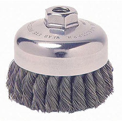 Weiler Single Row Heavy-Duty Knot Wire Cup Brush, 5 in dia, 5/8-11 UNC, 0.023 Steel Wire (804-12276) Each