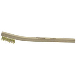 Weiler Small Hand Scratch Brushes, 8 3/4 in, 2 X 9 Rows, Brass Wire, Curved Wood Handle (804-95014) Each