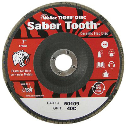 Weiler Saber Tooth Ceramic Flap Discs, 4 1/2 in, 80 Grit, 5/8 Arbor, 13,000 rpm (804-50107) 10 EA / BX