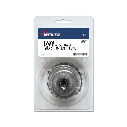 Weiler Single Row Heavy-Duty Knot Wire Cup Brush, 2 3/4 in Dia., 5/8-11 UNC, .014 Steel (804-13025P) Each