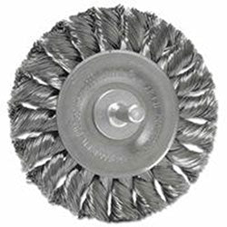 Weiler Standard Twist Knot Wire Wheel, 3-1/4 in dia x 3/8 in W Face, 0.014 in Stainless Steel Wire, 25000 RPM, 1/4 in Stem (804-17684) Each