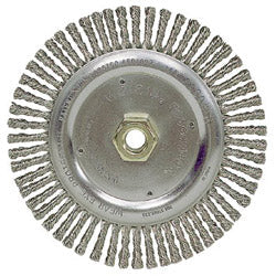 Weiler Roughneck® Stringer Bead Twist Knot Wire Wheel, 4 in dia x 3/16 in W Face, 0.020 in Stainless Steel Wire, 20000 RPM (804-13135) Each
