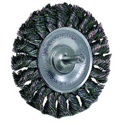Weiler Standard Twist Knot Wire Wheel, 4 in dia x 1/2 in W Face, 0.014 in Steel Wire, 20000 RPM, 1/4 in Stem (804-17687) Each