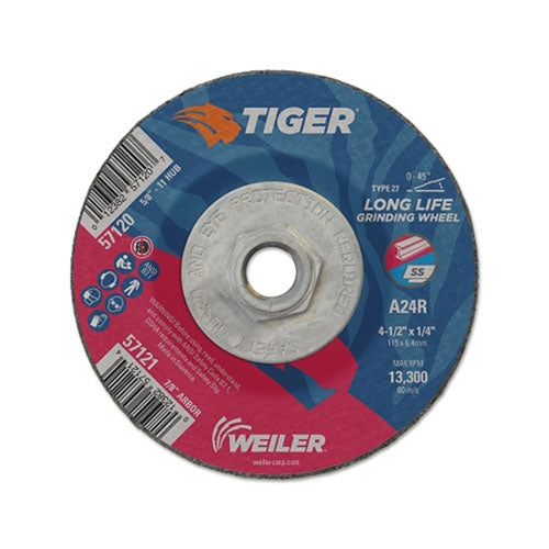 Weiler Tiger Grinding Wheels, 4 1/2 in Dia, .025 in Thick 5/8"-11 Arbor (804-57120) Pack of 10