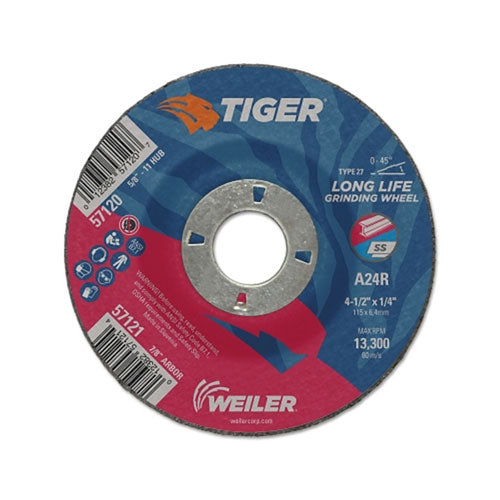 Weiler Tiger Grinding Wheels, 4 1/2 in Dia, .045 in Thick, 7/8 in Arbor (804-57121) Pack of 10
