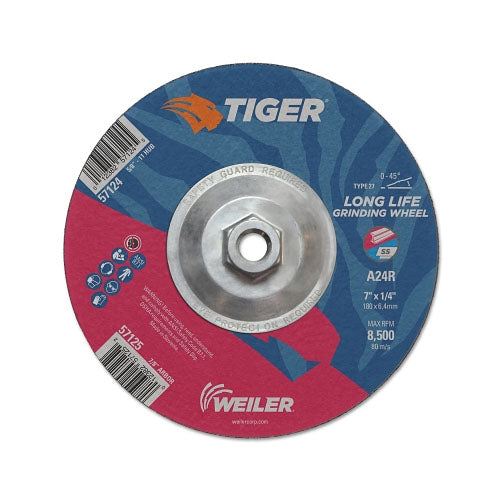Weiler Tiger Grinding Wheels, 7 in Dia, .045 in Thick, 5/8"-11 Arbor (804-57124) Pack of 10