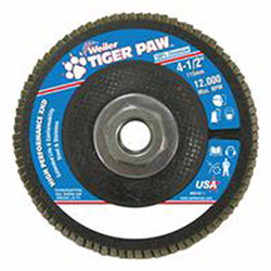 Weiler Tiger Paw™ Super High Density Flap Disc, 4-1/2 in, 80 Grit, 5/8 Arbor, 12,000 RPM (804-51167) Case of 10