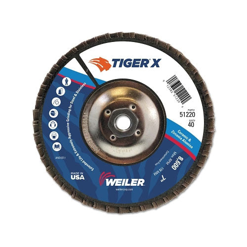 Weiler TIGER X Flap Disc, 7 in Angled, 40 Grit, 5/8 in - 11 Arbor (804-51220) 10 EA / PK