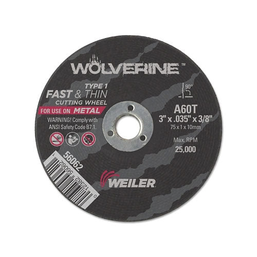 Weiler Wolverine™ Flat Type 1 Cutting Wheel, 3 in dia, 0.035 in Thick, 60 Grit, Aluminum Oxide (804-56062) 100 EA / PK