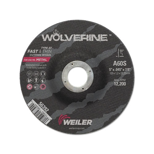 Weiler Wolverine™ Thin Cutting Wheel, 5 in Diameter, .045 in Thick, 7/8 Arbor, 60 Grit (804-56392) Case of 25