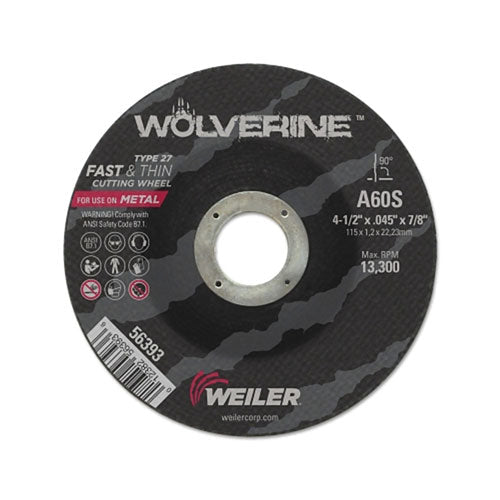 Weiler Wolverine™ Thin Cutting Wheel, 4-1/2 in x .045 in, 60 Grit, S (804-56393) Each