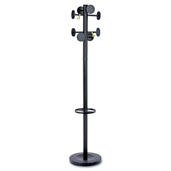 Alba™ Stan3 Steel Coat Rack, Stand Alone Rack, Eight Knobs, 15w x 15d x 69.3h, Black (ABAPMSTAN3N)