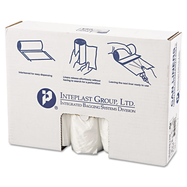 Inteplast Group High-Density Interleaved Commercial Can Liners, 45 gal, 12 microns, 40" x 48", Clear, 25 Bags/Roll, 10 Rolls/Carton (IBSS404812N)